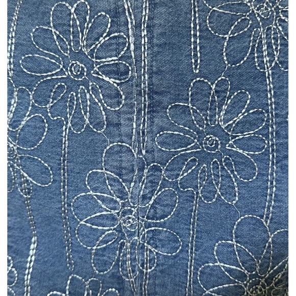 House of Harlow 1960 Blue Floral Embroidered Denim Crop Top Large Square Neck - Picture 4 of 12